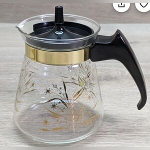 Pyrex Glass Coffee Carafe with Black and Gold Accents